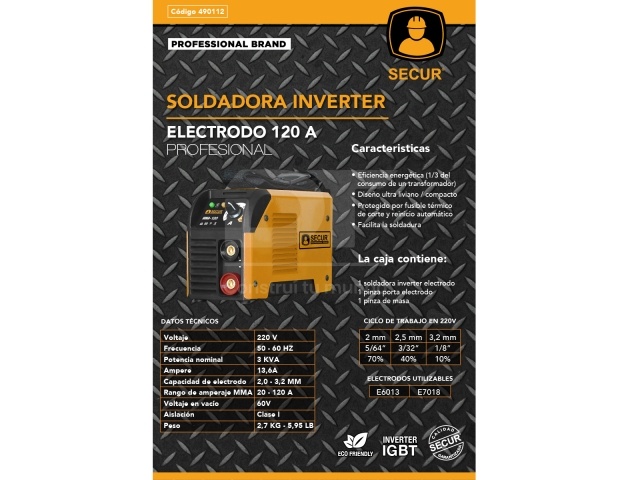 Soldadora Inverter Secur Electrodo 120 A Profesional